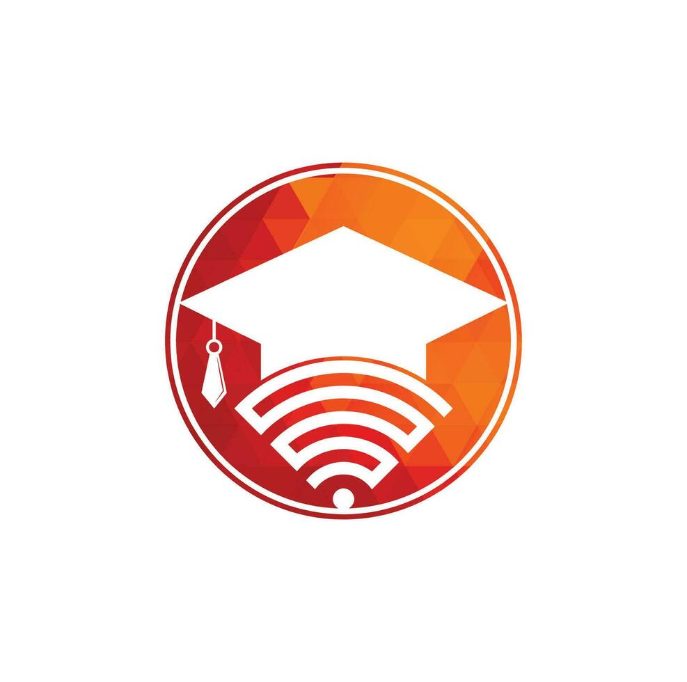 afstuderen hoed en Wifi vector logo ontwerp. studie online logo concept.