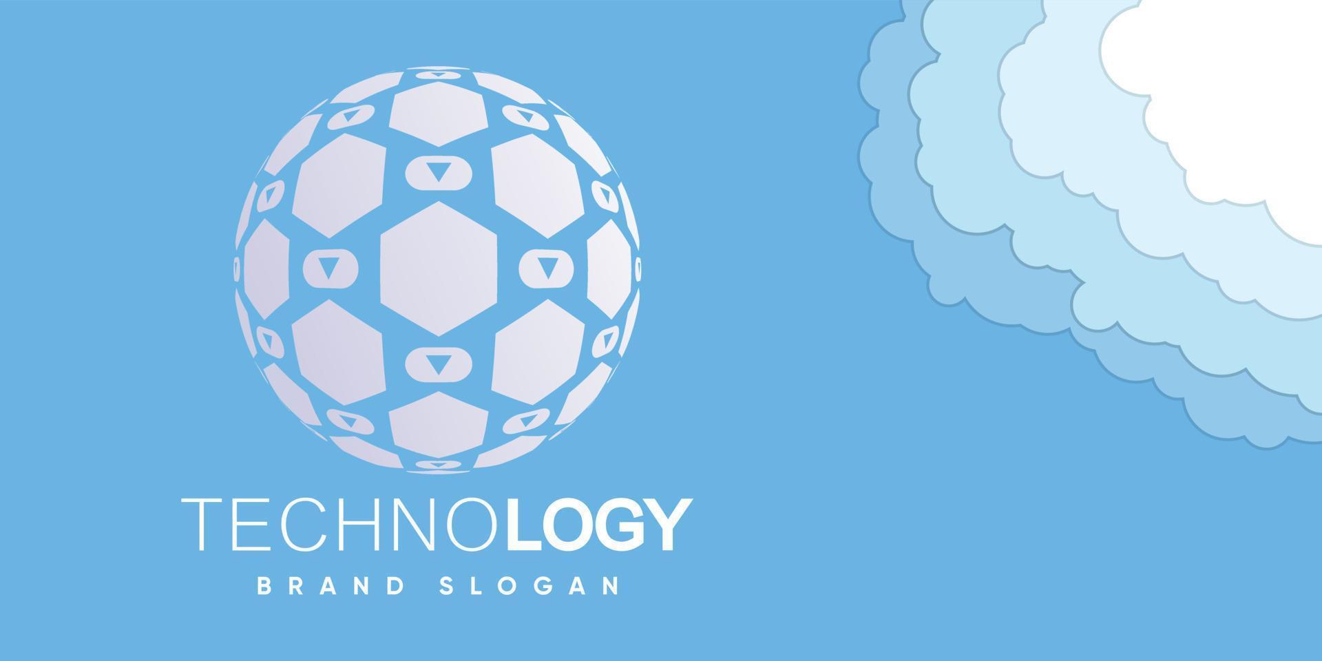 technologie logo met wereldbol stijl premie vector