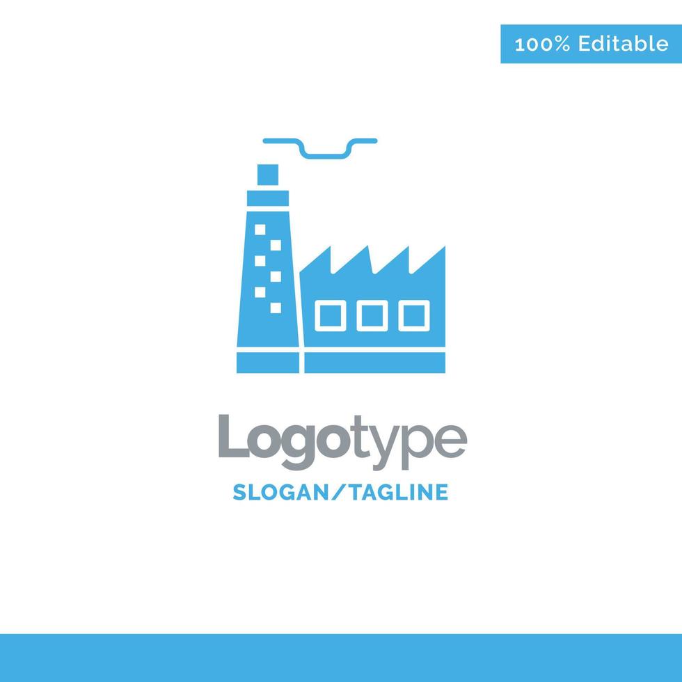 gebouw fabriek bouw industrie blauw solide logo sjabloon plaats voor slogan vector