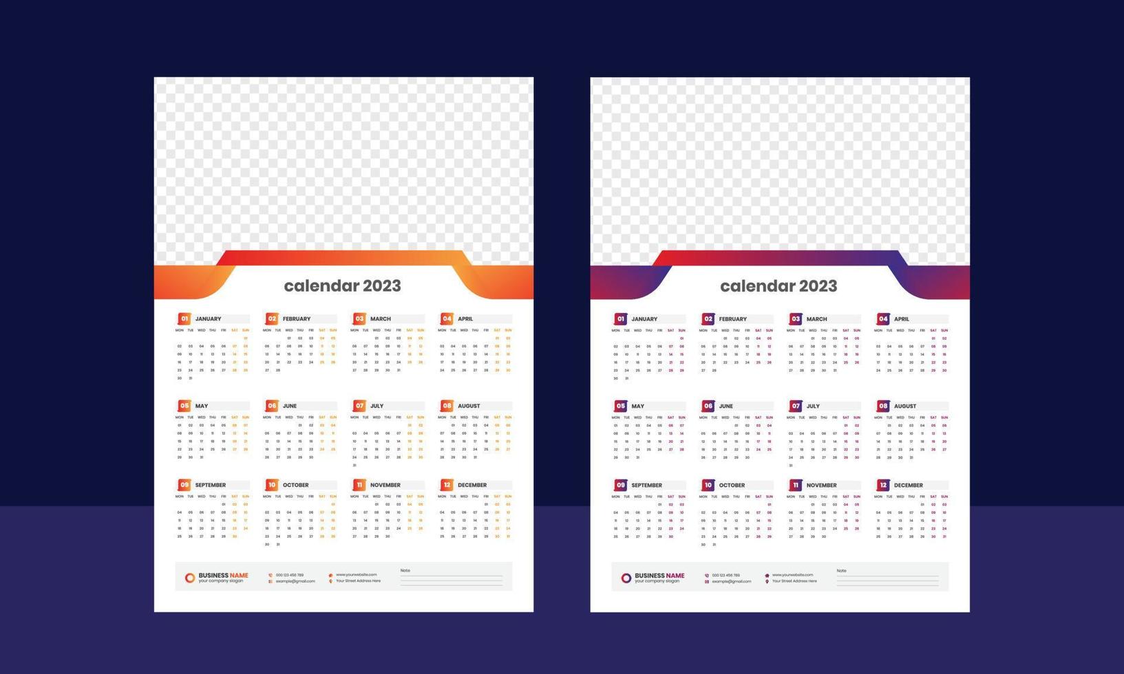muur kalender 2023 - een bladzijde kalender - single bladzijde kalender - 12 maanden kalender vector