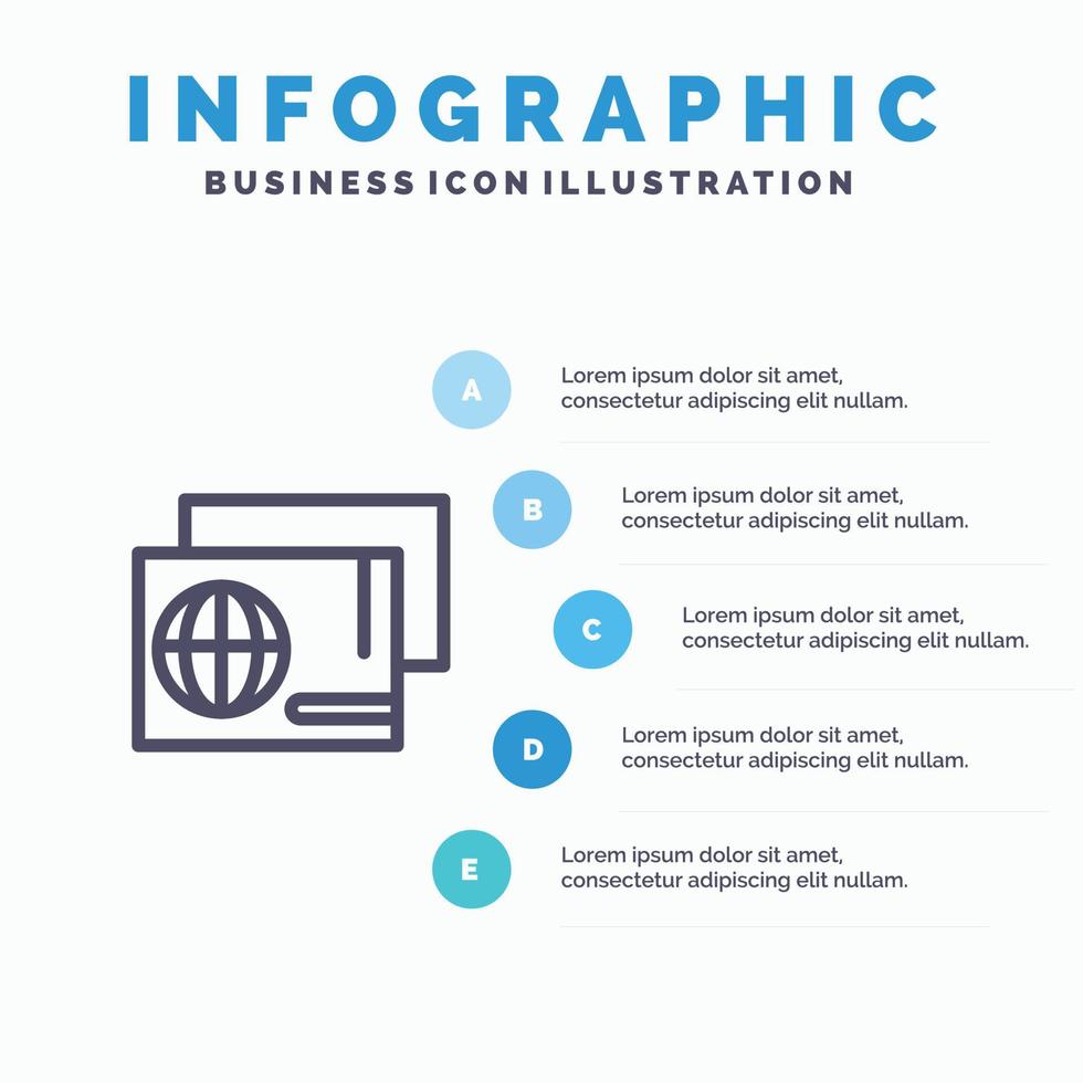 identiteit voorbij gaan aan paspoort boodschappen doen blauw infographics sjabloon 5 stappen vector lijn icoon sjabloon