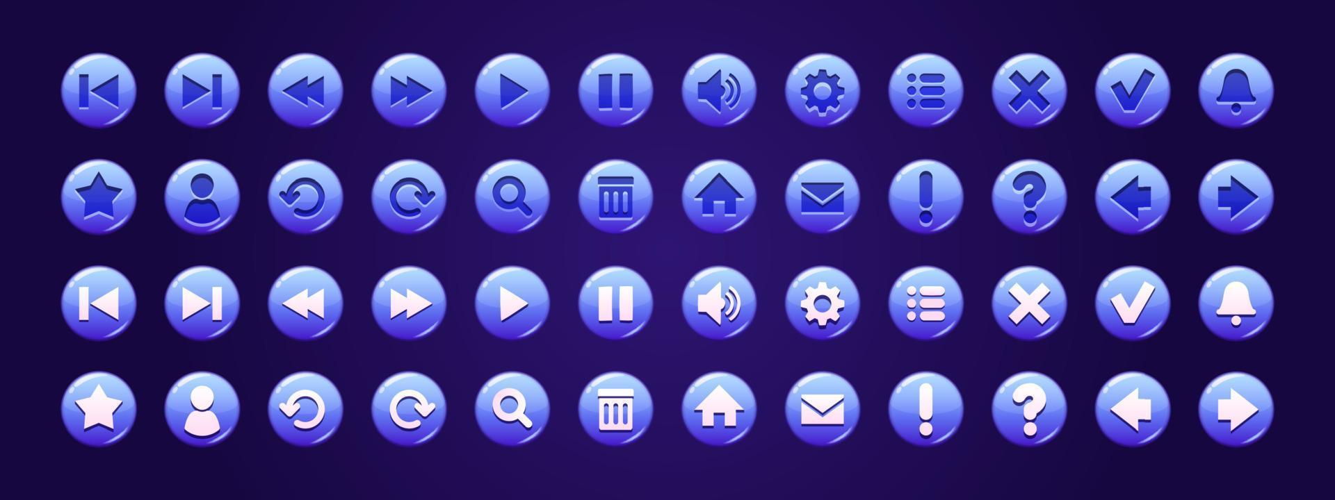 blauw cirkel toetsen met pictogrammen voor website of spel vector