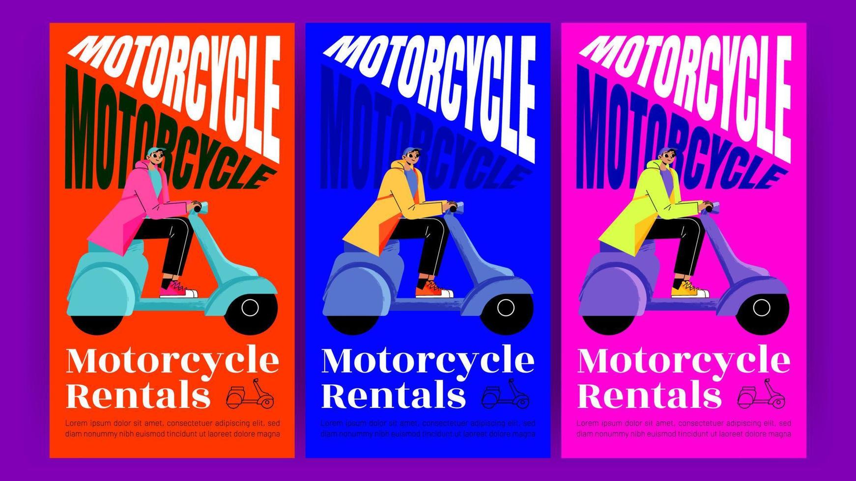 motorfiets verhuur poster met Mens rijden Aan scooter vector