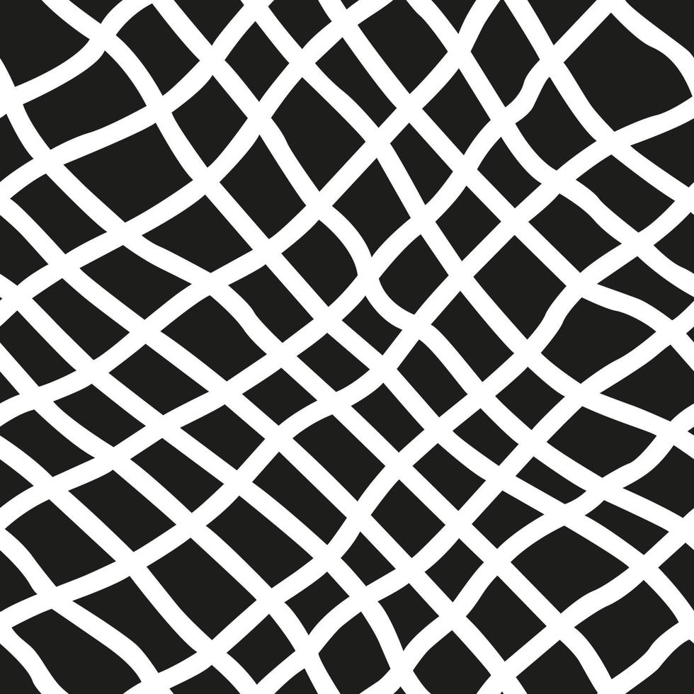 onregelmatig diagonaal lijnen in rooster naadloos patroon. ongelijk zwart en wit grafisch textuur. netto vector achtergrond