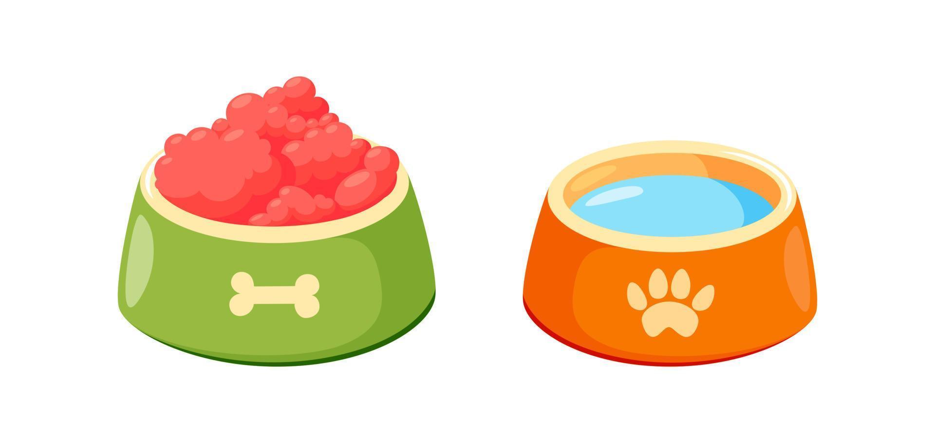 huisdier kom met voedsel. kom voor kat of hond voor brokjes en water. vector illustratie