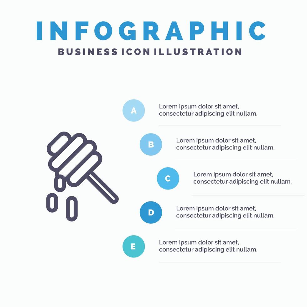 bij gezond honing lijn icoon met 5 stappen presentatie infographics achtergrond vector