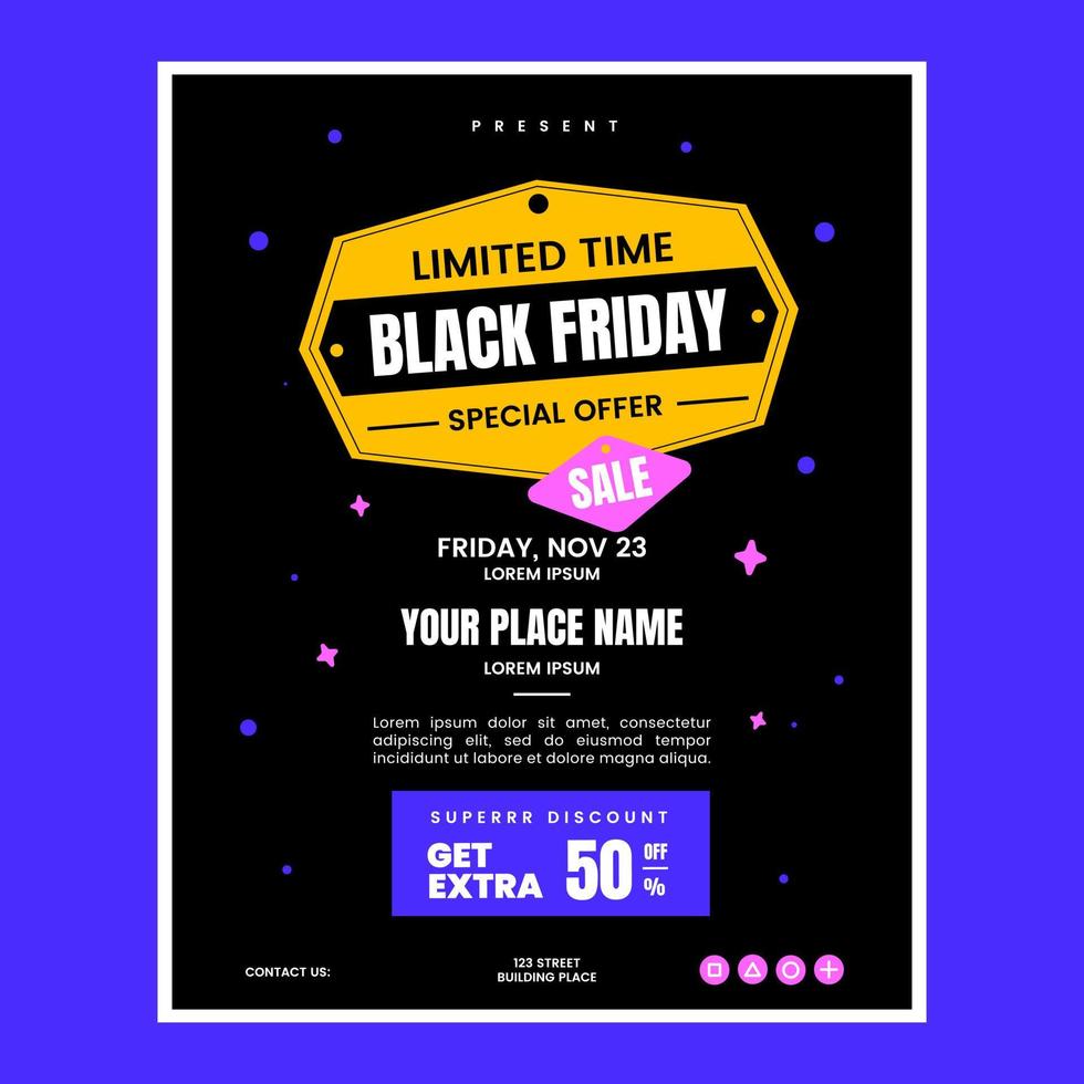 zwart vrijdag poster brochure ontwerp met retro stijl pret kleur vector