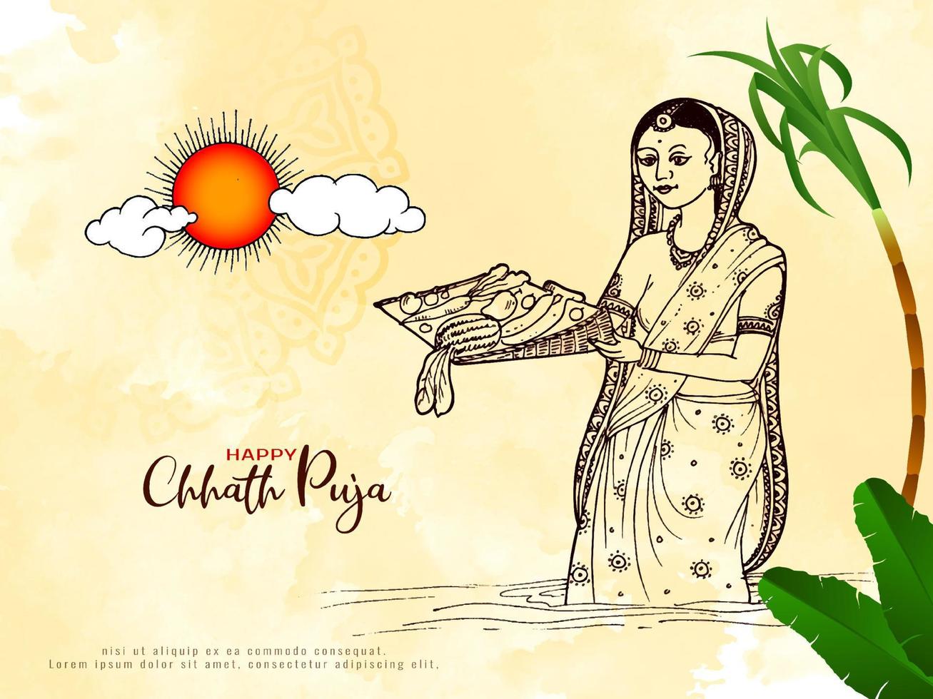 gelukkig chath puja traditioneel aanbidden festival groet achtergrond vector