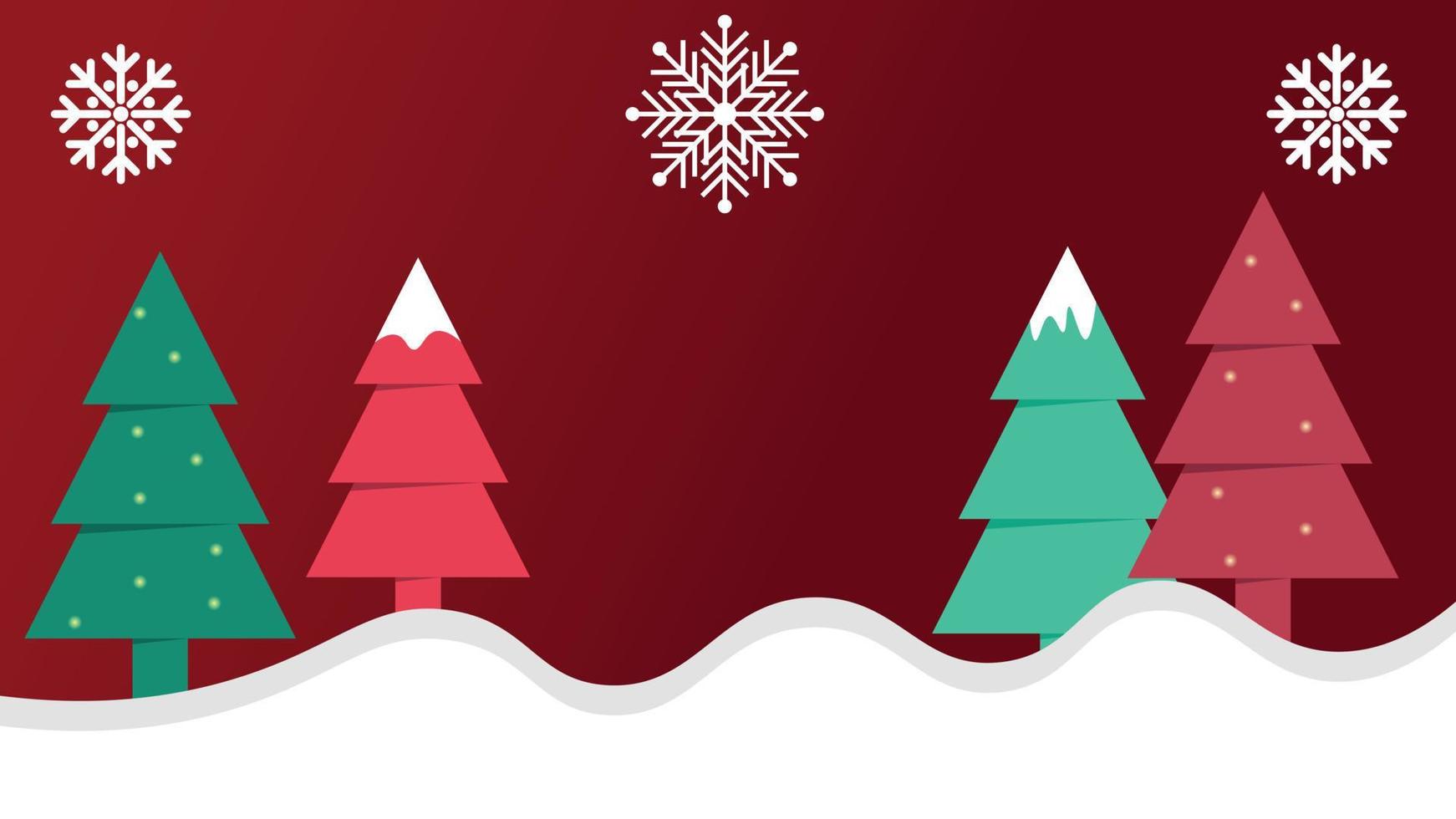 Kerstmis bomen. minimaal ontwerp met achtergrond en sneeuwvlokken vector