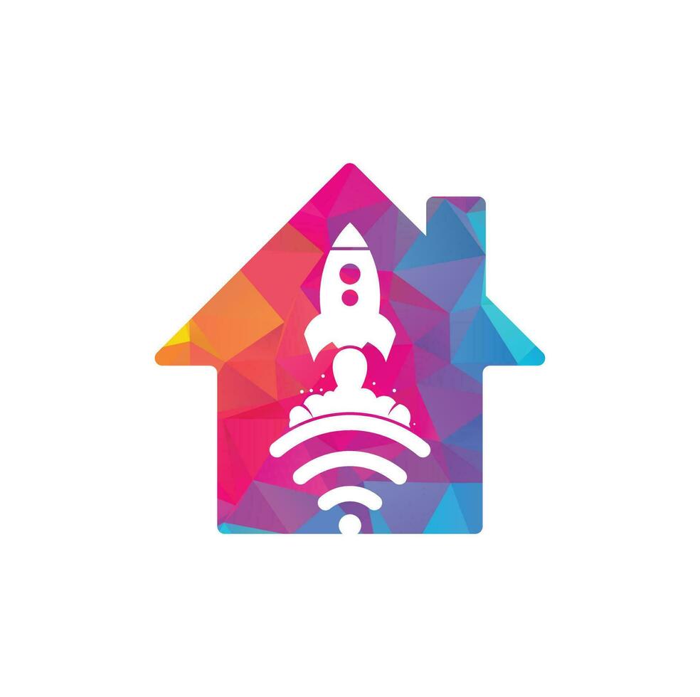 Wifi raket huis vorm concept vector logo ontwerp. Wifi signaal symbool en raket ontwerp vector.