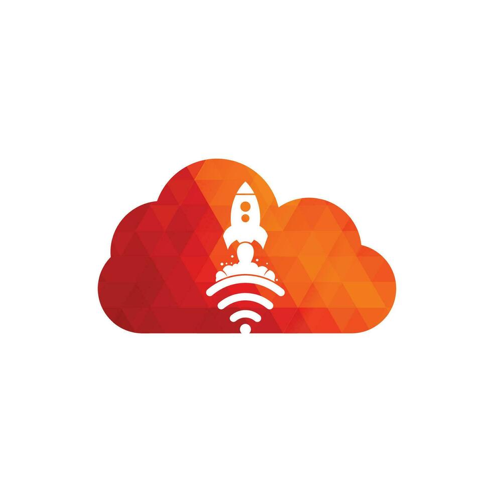 Wifi raket wolk vorm concept vector logo ontwerp. Wifi signaal symbool en raket ontwerp vector