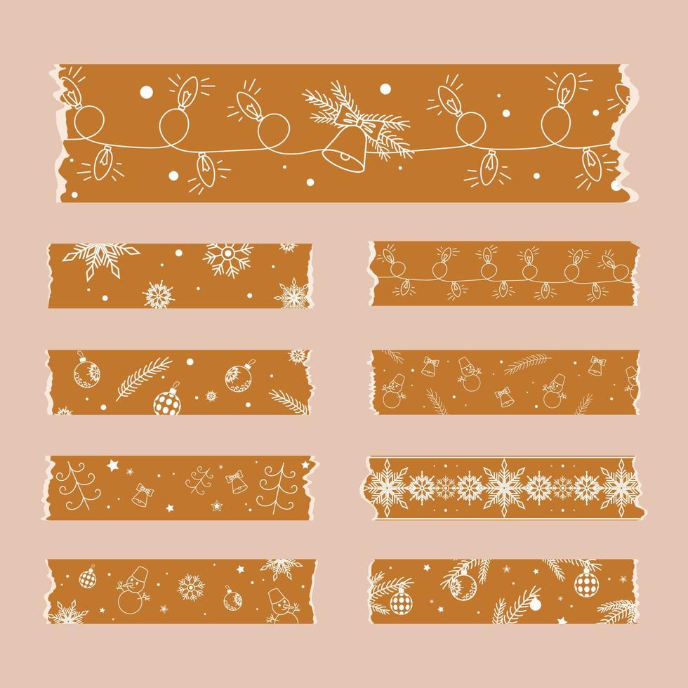 bruin linten washi plakband sticker reeks Kerstmis themed nieuw jaar clip art vector