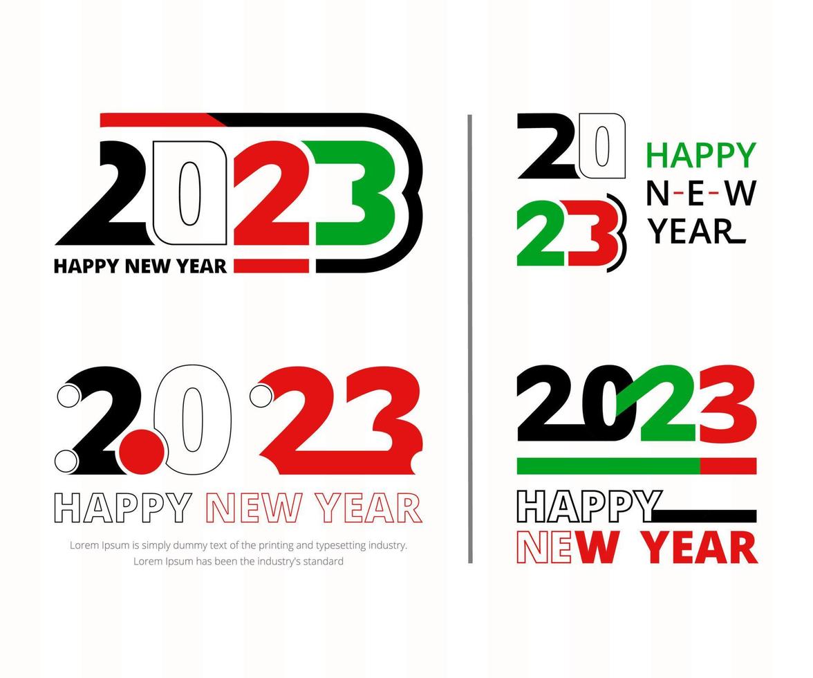 gelukkig nieuw jaar 2023 typografie ontwerp met meetkundig tekst illustratie sjabloon pro downloaden vector