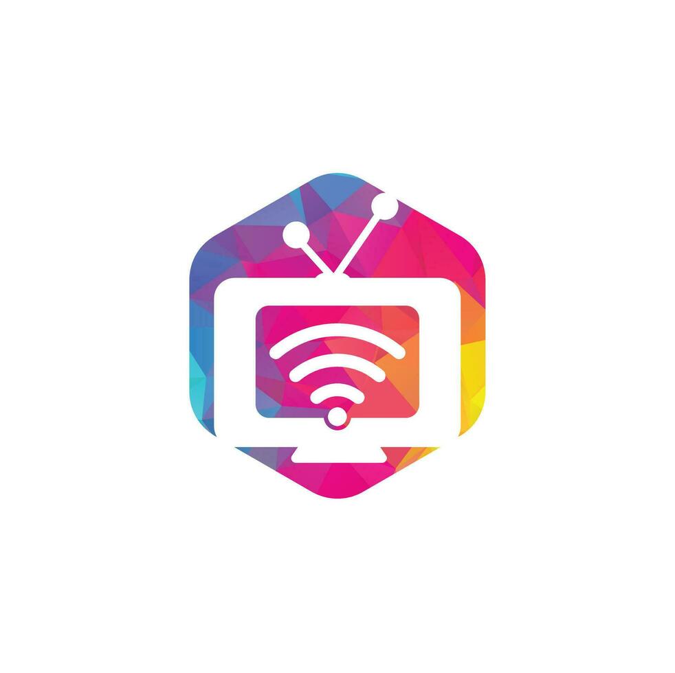 TV en Wifi logo combinatie. televisie en signaal symbool of icoon. uniek media en radio logo vector