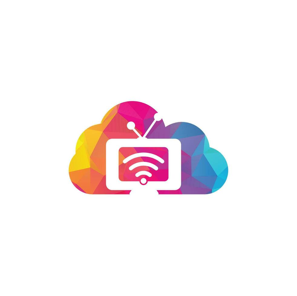 TV en Wifi wolk vorm concept logo vector. televisie en signaal symbool of icoon. uniek media en radio logo vector