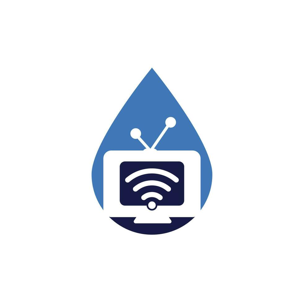 TV en Wifi laten vallen vorm concept logo vector. televisie en signaal symbool of icoon. uniek media en radio logo vector