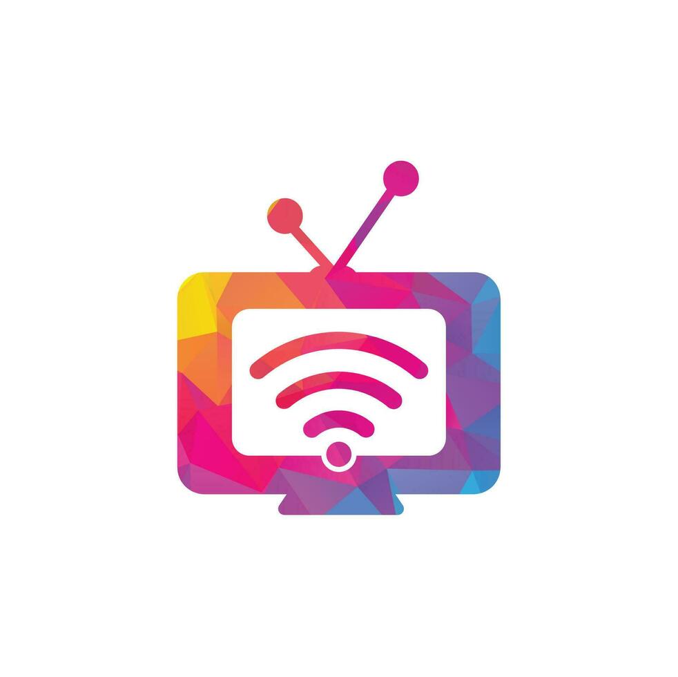 TV en Wifi logo combinatie. televisie en signaal symbool of icoon. uniek media en radio logo vector