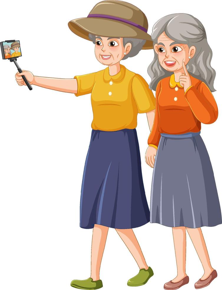 gelukkig senior Dames nemen selfie vector