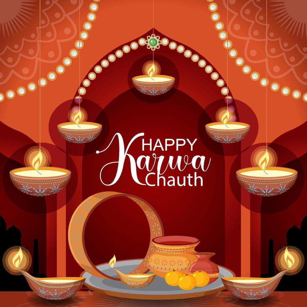 gelukkig karwa chauth poster ontwerp vector