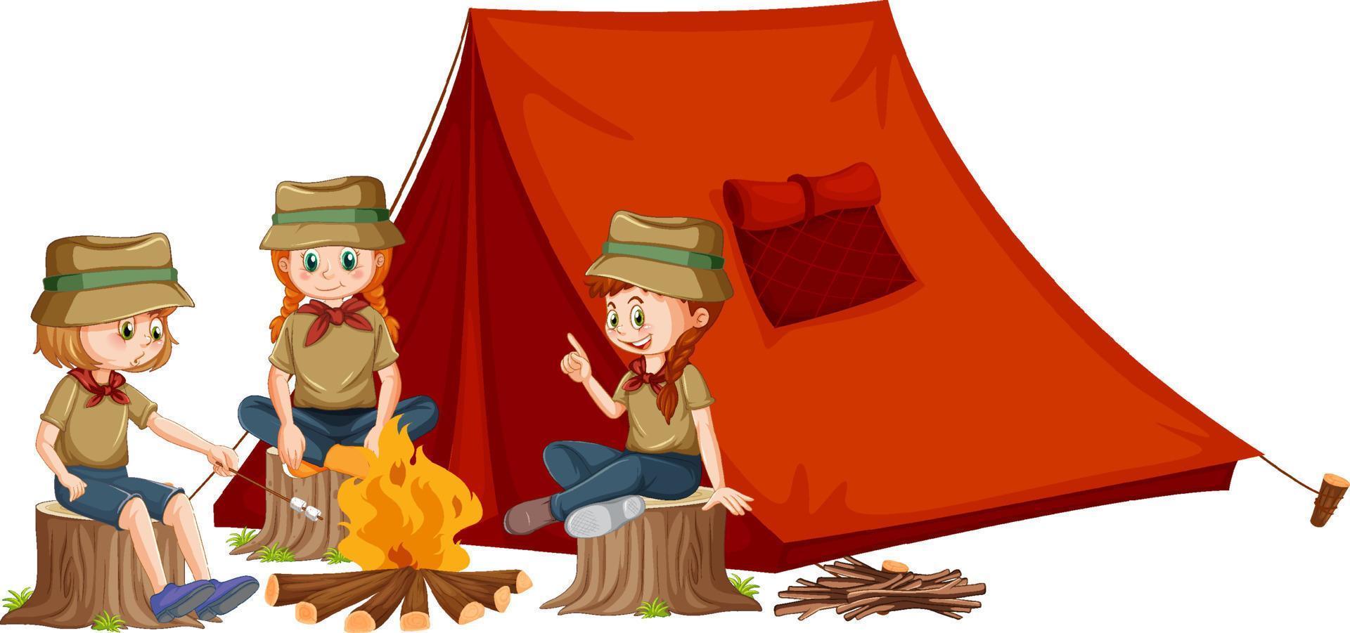 buitenshuis camping met verkenner kinderen vector