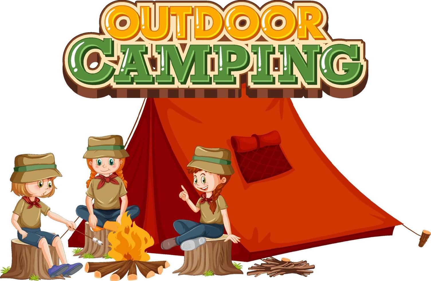 buitenshuis camping met verkenner kinderen vector