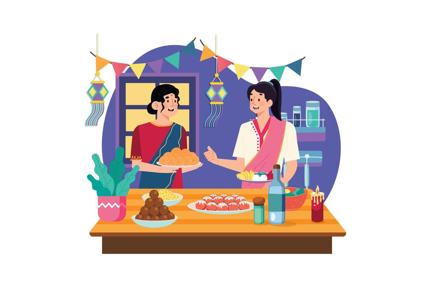 diwali viering illustratie concept. een vlak illustratie geïsoleerd Aan wit achtergrond vector