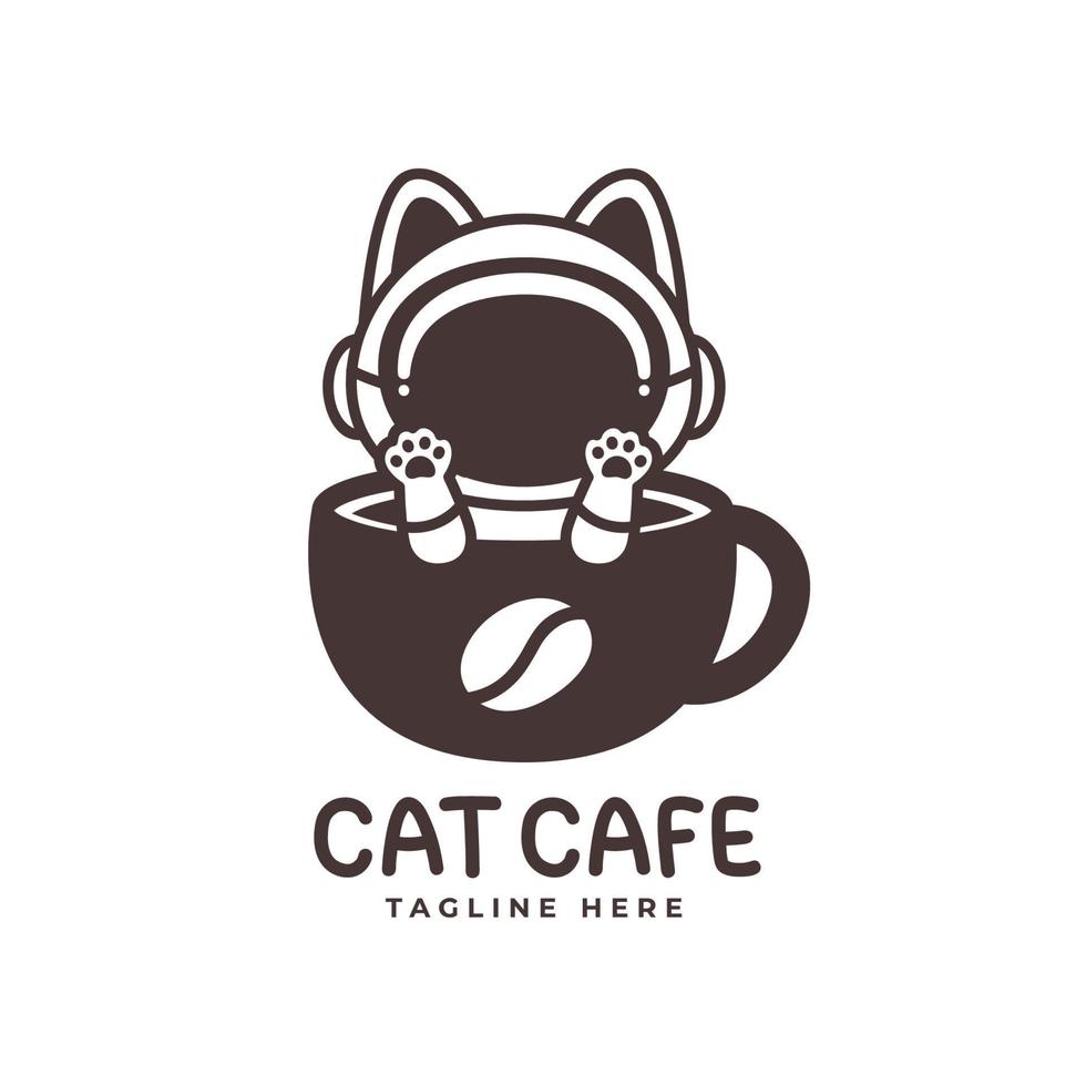 schattig kattenlogo met koffiekopje vector