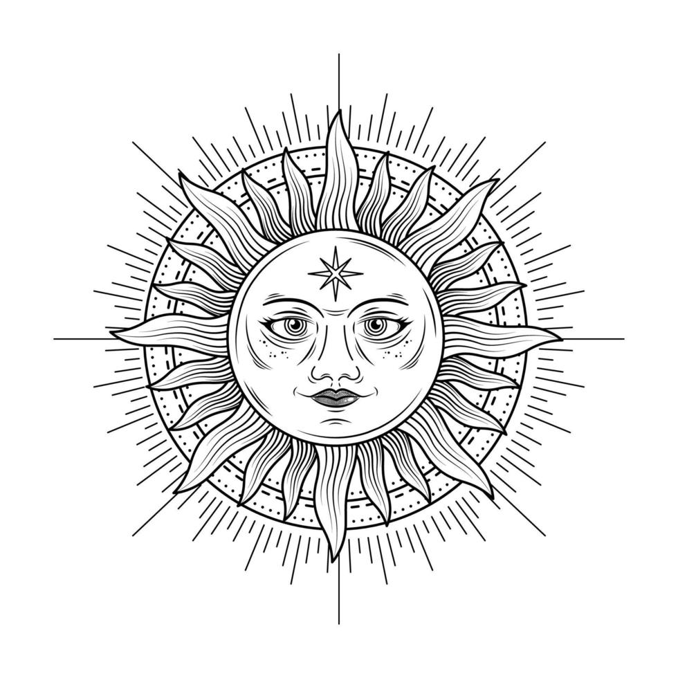 monochroom hemel- zon met gezicht logo ontwerp vector