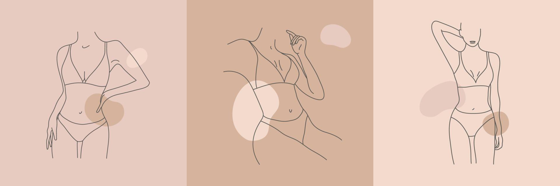 vector reeks van vrouw lichaam lijn kunst illustratie. minimalistische vrouw figuren, lingerie affiches, kaarten, sociaal netto posten. abstract naakt sensueel lijn kunst. Dames lichaam silhouetten, naakt kleuren. lichaam positief