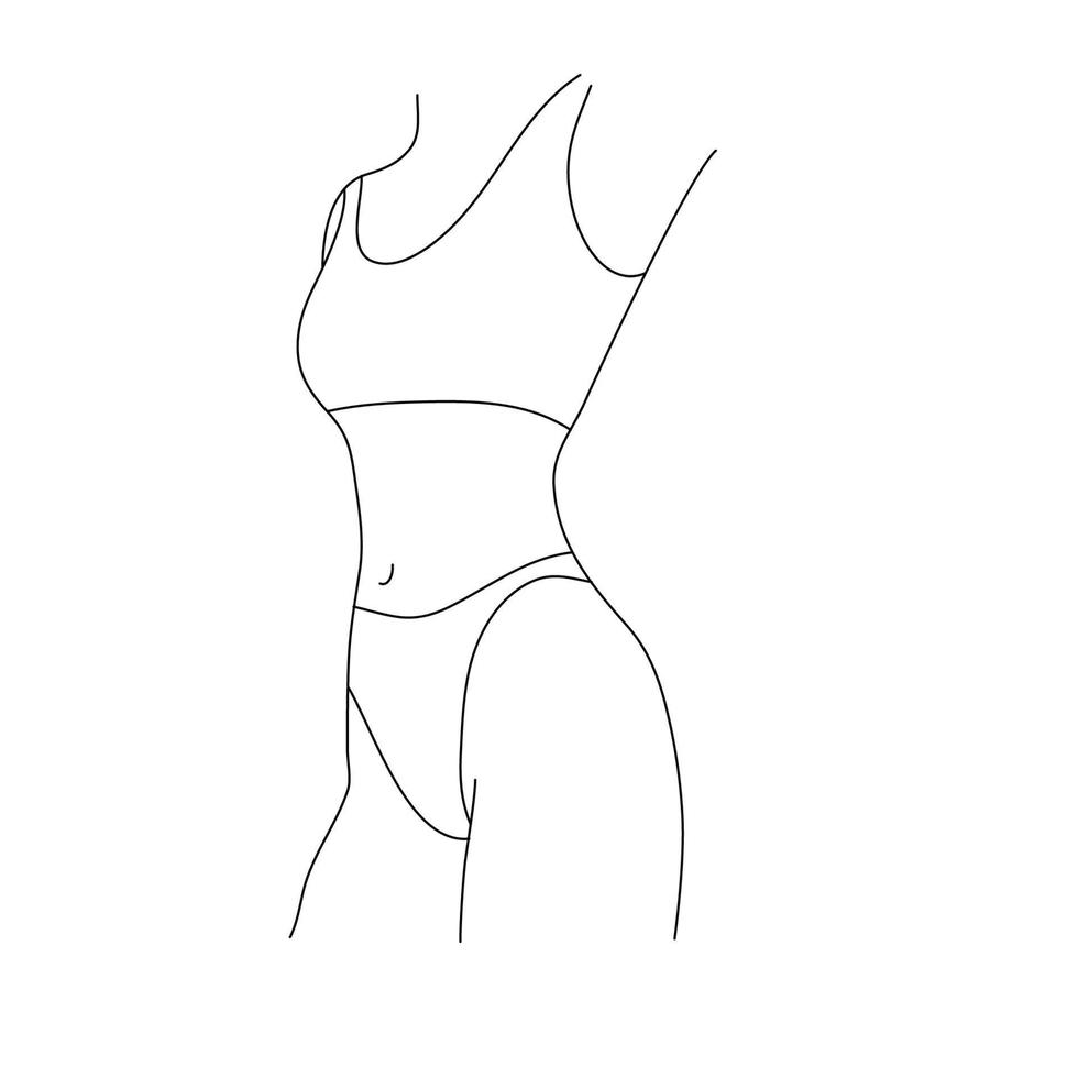 vector mooi Dames lichaam illustratie. minimalistische lineair vrouw figuur. abstract lingerie, bikini sensueel lijn kunst. lichaam positief