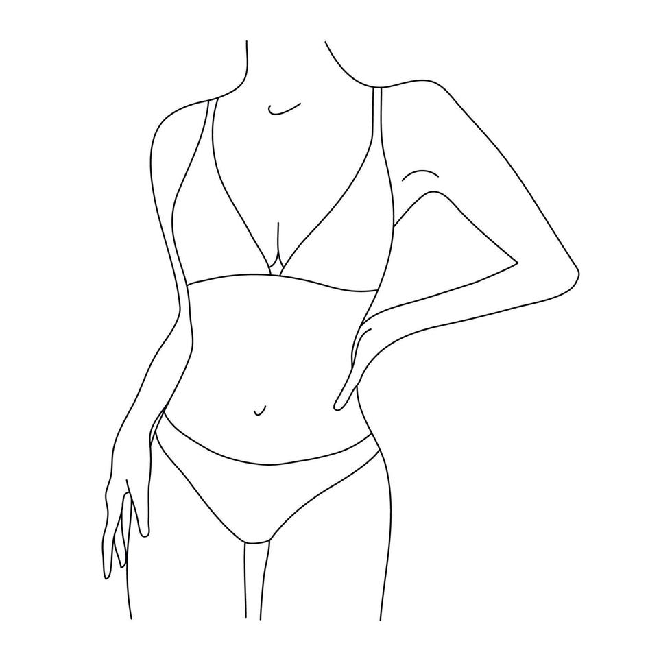 vector mooi Dames lichaam illustratie. minimalistische lineair vrouw figuur. abstract lingerie, bikini sensueel lijn kunst. lichaam positief