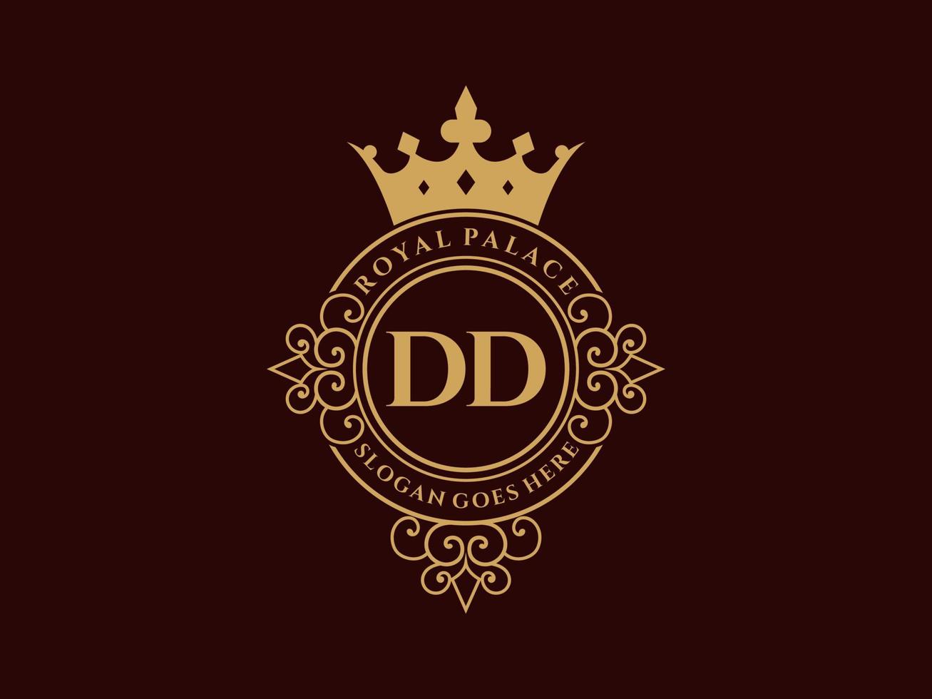 brief dd antiek Koninklijk luxe Victoriaans logo met sier- kader. vector