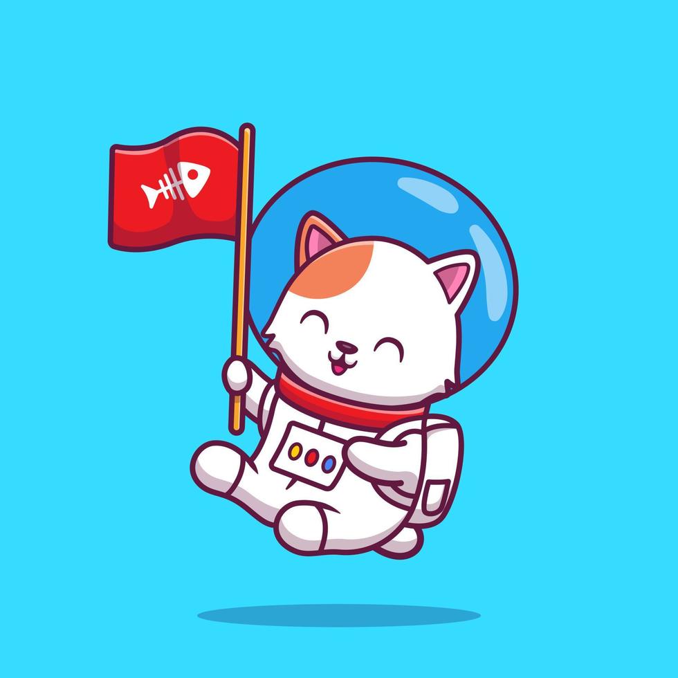 schattig kat astronaut Holding vlag tekenfilm vector icoon illustratie. dier wetenschap icoon concept geïsoleerd premie vector. vlak tekenfilm stijl
