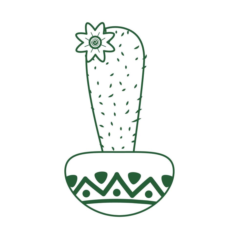 cactus en bloem in pot decoratie cinco de mayo viering lijn stijl icoon vector