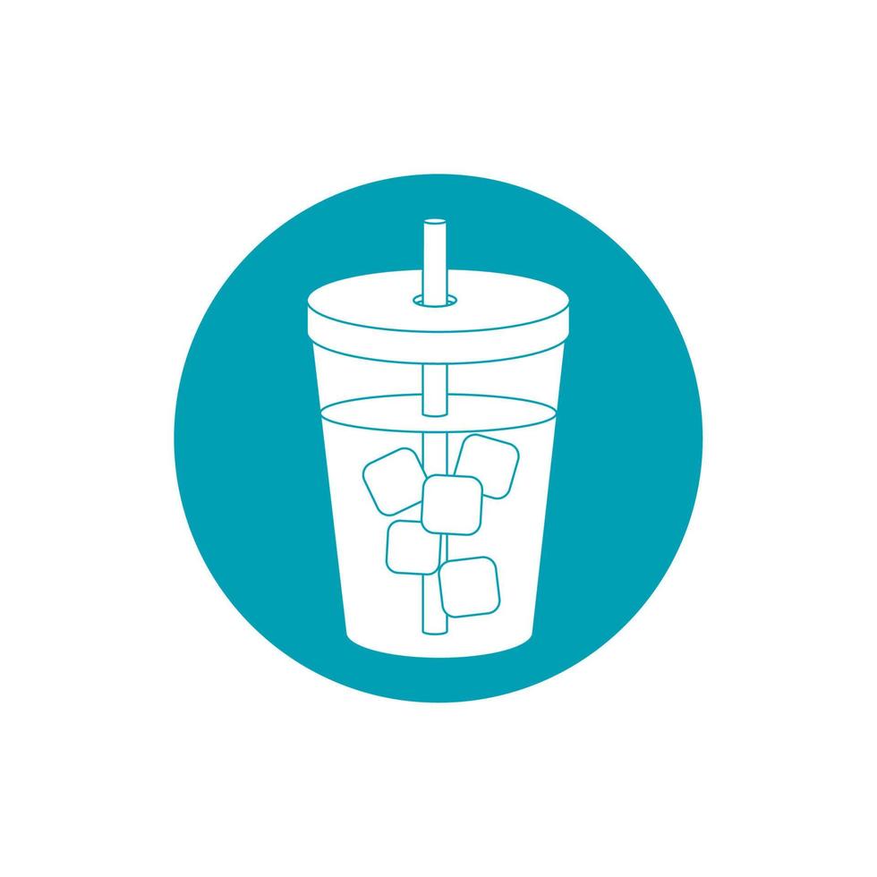 drankjes drank verkoudheid met ijs kubussen en rietje blauw blok stijl icoon vector