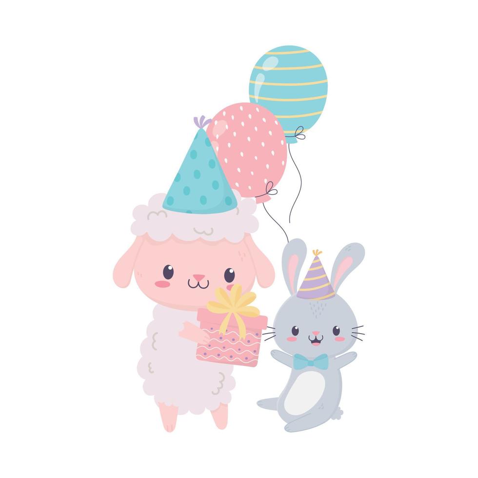 gelukkige verjaardag schapen konijn cadeau ballonnen viering decoratie kaart vector