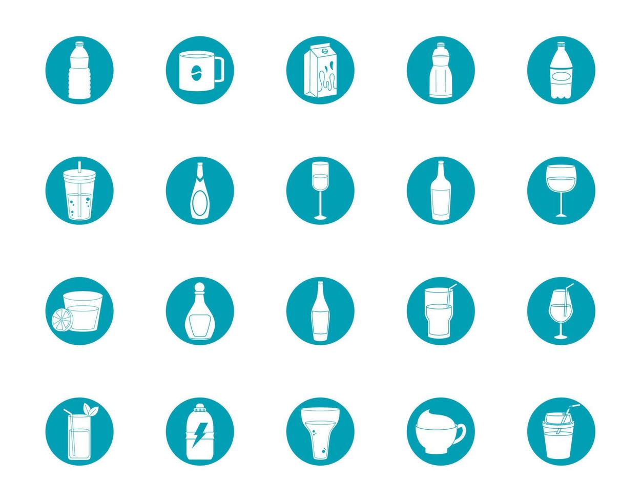 drankjes drank glas cups fles alcoholisch likeur pictogrammen reeks blauw blok stijl icoon vector