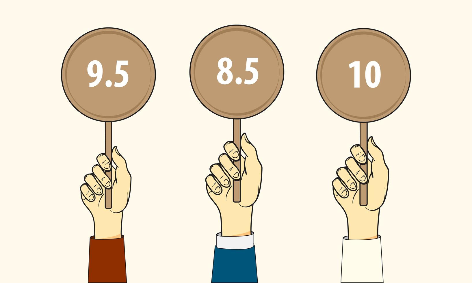 drie handen houden scorekaarten op vector