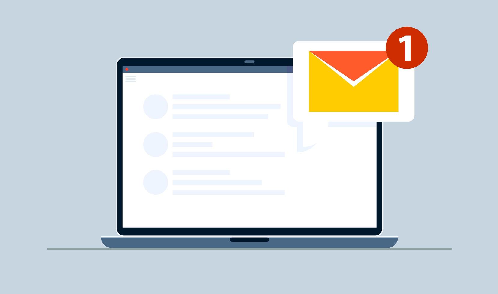 één notificatie-e-mail op notebook vector