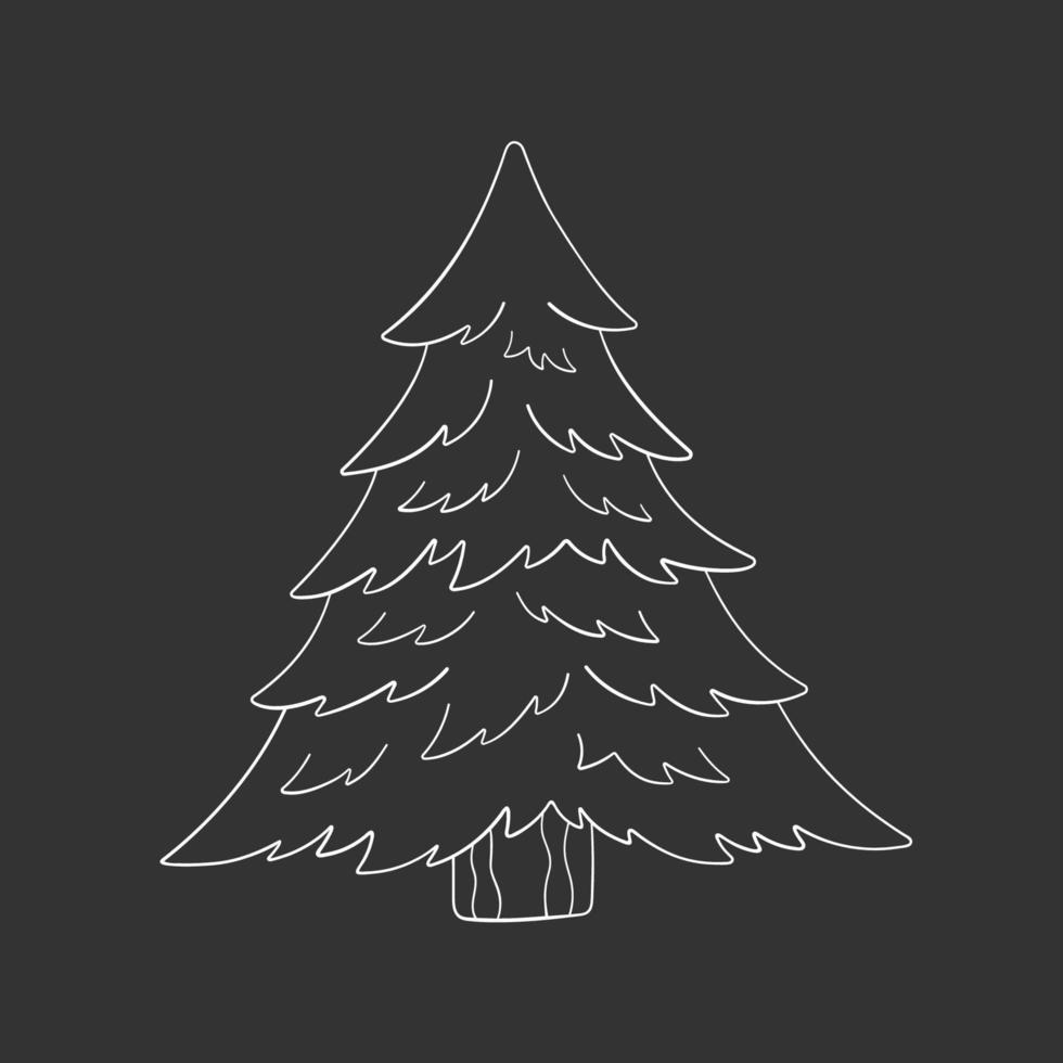 Kerstmis boom in tekening stijl, vector illustratie. geïsoleerd element Aan krijt bord achtergrond. icoon Spar voor afdrukken en ontwerp, hand- getrokken. vakantie boom schets, vrolijk Kerstmis