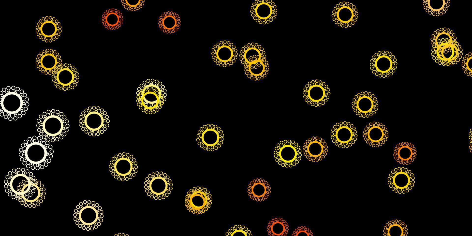 donkeroranje vector achtergrond met covid-19 symbolen.