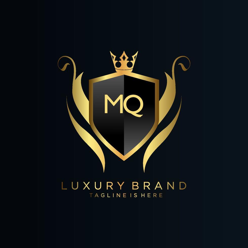 mq brief eerste met Koninklijk sjabloon.elegant met kroon logo vector, creatief belettering logo vector illustratie.