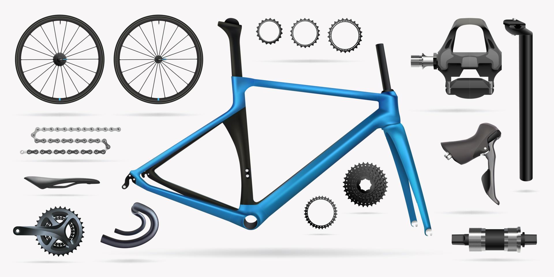 vector illustratie, reeks van Reserve onderdelen van fiets componenten