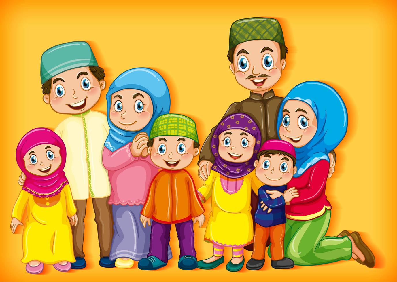 moslim familieleden cartoon tekenset vector