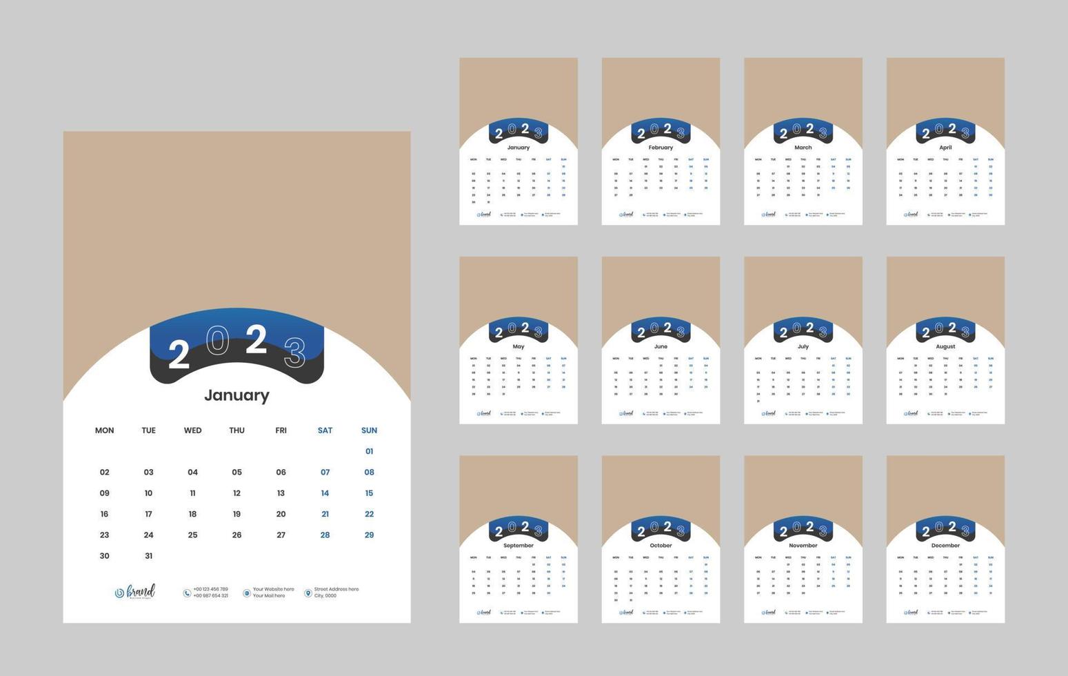 muur kalender 2023 sjabloon ontwerp vector