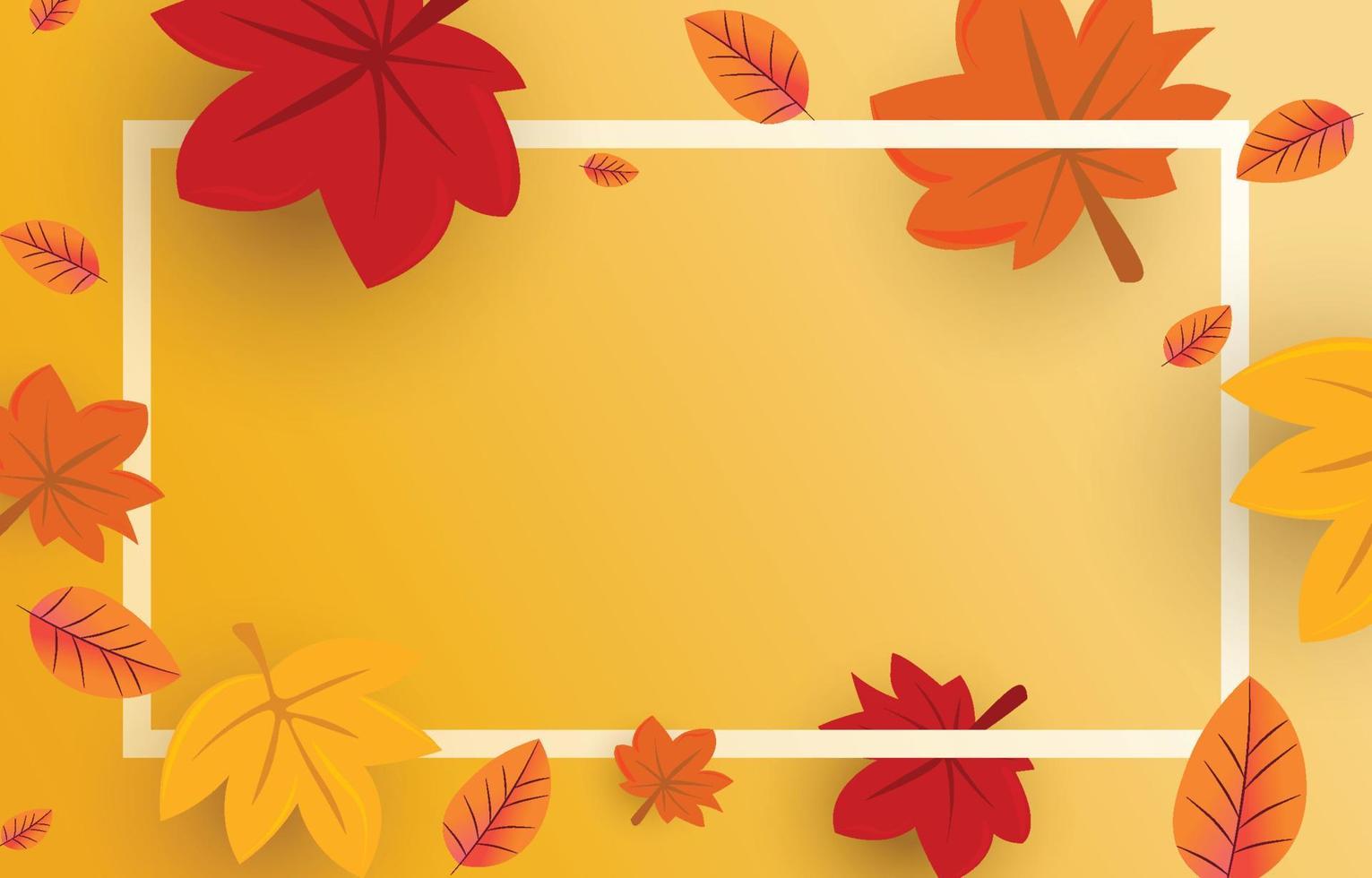 herfstachtergrond met bladeren goudgeel met vierkante kaders en vrije ruimte, herfstconcept, voor behang, ansichtkaarten, wenskaarten, webpagina's, banners, online verkoop. vector illustratie