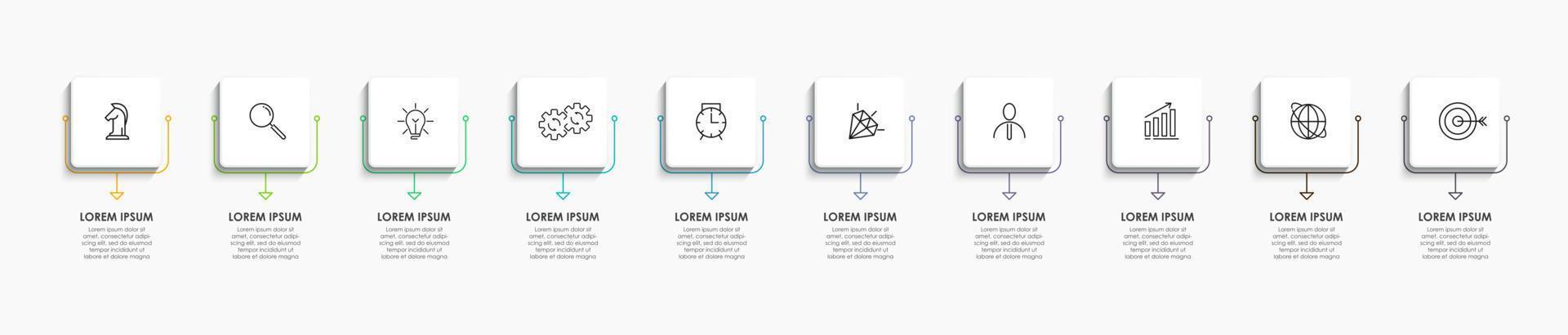 bedrijf infographic ontwerp sjabloon vector met pictogrammen en 10 opties of stappen. kan worden gebruikt voor werkwijze diagram, presentaties, workflow lay-out, banier, stromen grafiek, info diagram