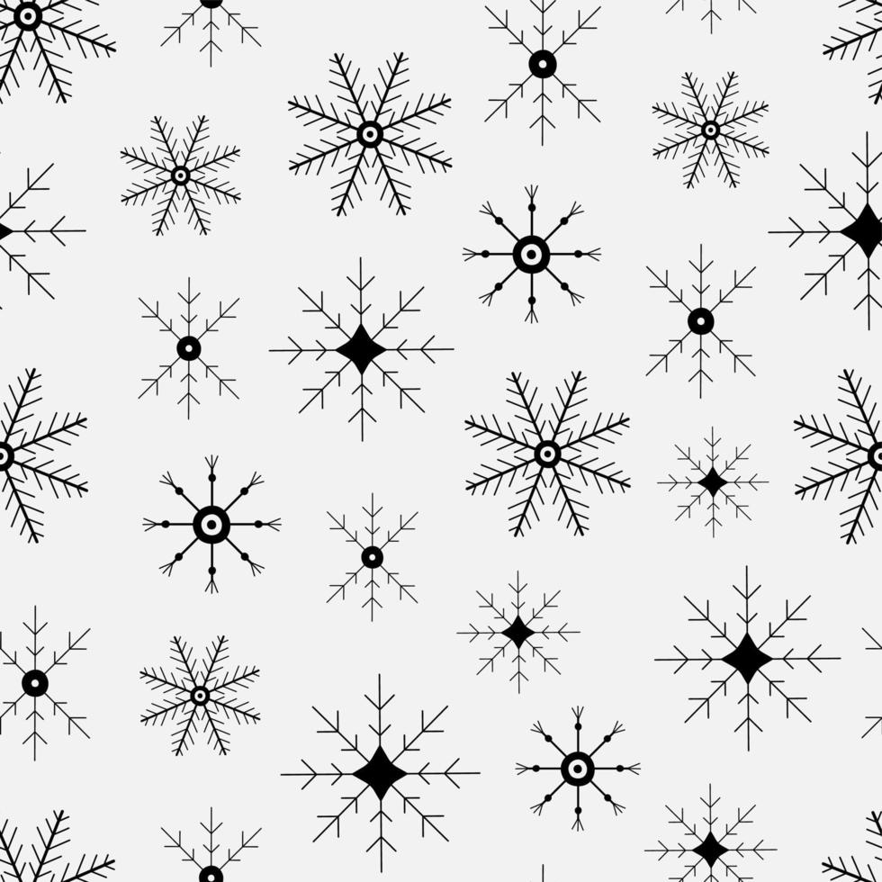 naadloos patroon van zwart sneeuwvlokken. hand- getrokken winter achtergrond. tekening Kerstmis sneeuwvlokken vector afdrukken voor textiel, kleding stof, inpakken, papier, verpakking