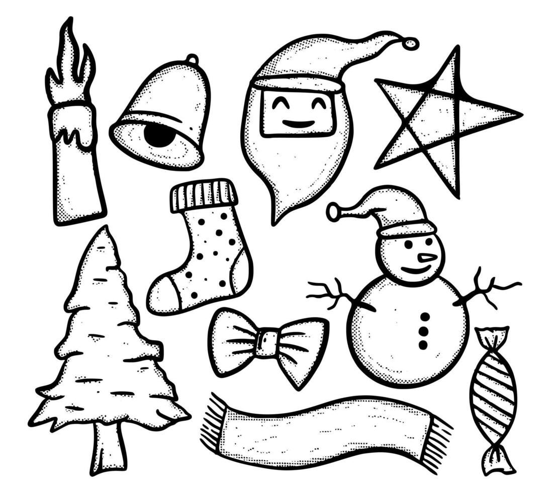 Kerstmis verzameling reeks tekening illustratie hand- getrokken tekenfilm schetsen voor tatoeëren, stickers, enz vector