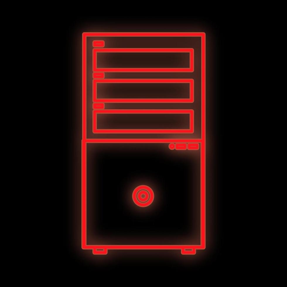 een helder lichtgevend rood digitaal neon teken voor een op te slaan of werkplaats onderhoud centrum is mooi glimmend met een modern stationair persoonlijk computer Aan een zwart achtergrond. vector illustratie